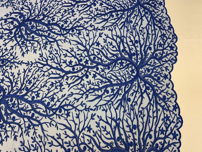 Tree Design Floral Embroidered Mesh Lace Fabric Sold By The YardICEFABRICICE FABRICSRoyal BlueTree Design Floral Embroidered Mesh Lace Fabric Sold By The Yard ICEFABRIC