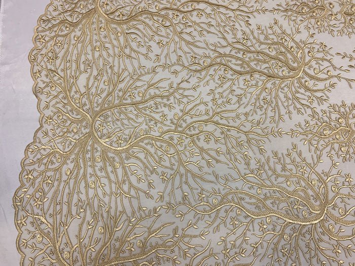 Tree Design Floral Embroidered Mesh Lace Fabric Sold By The YardICEFABRICICE FABRICSRedTree Design Floral Embroidered Mesh Lace Fabric Sold By The Yard ICEFABRIC