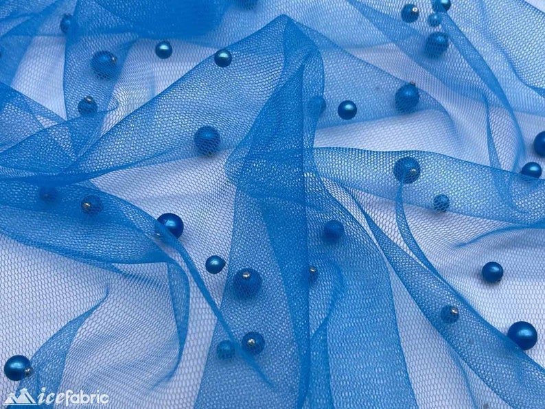 Turquoise Pearls Lace Beaded Fabric on Tulle for Bridal FabricICE FABRICSICE FABRICSBy The YardTurquoise Pearls Lace Beaded Fabric on Tulle for Bridal Fabric ICE FABRICS