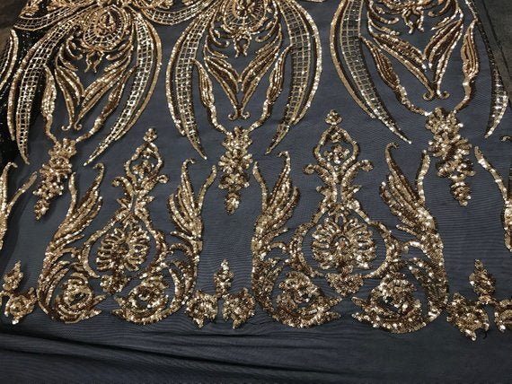 Unique Design Arabic Gold Embroidered 4 Way Stretch Sequin Fabric Sold By The YardICE FABRICSICE FABRICSUnique Design Arabic Gold Embroidered 4 Way Stretch Sequin Fabric Sold By The Yard ICE FABRICS