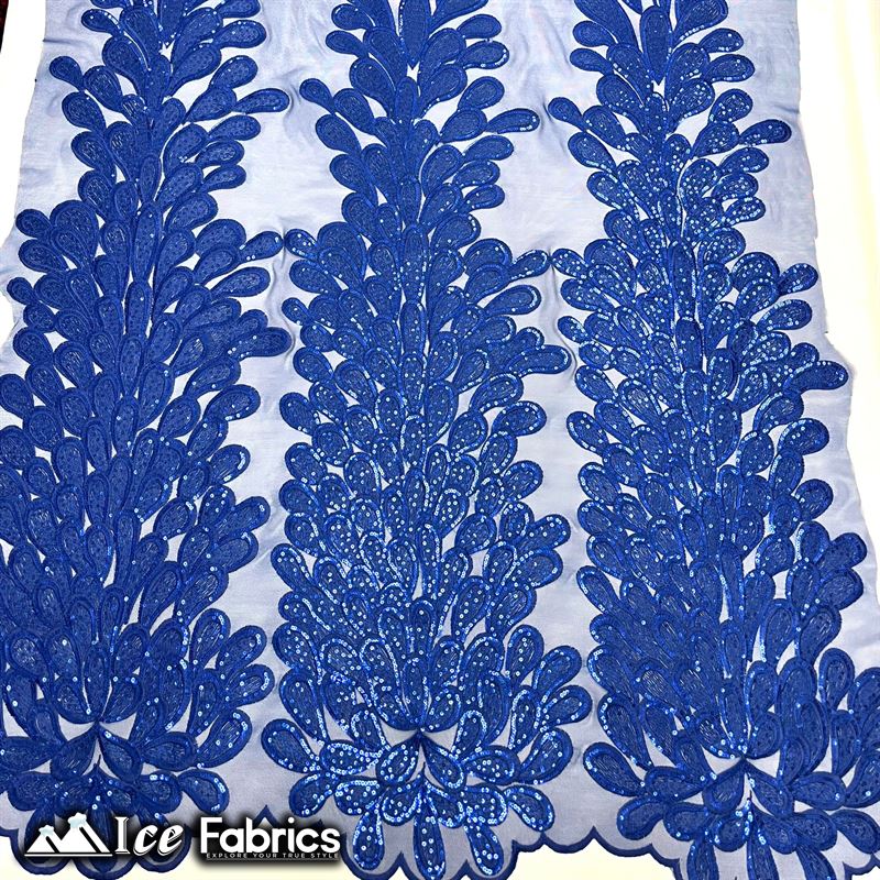 Vegas Peacock Sequin Lace Fabric on Mesh Fashion FabricICE FABRICSICE FABRICSSold by 3 Panels (56" Wide)Royal BlueVegas Peacock Sequin Lace Fabric on Mesh Fashion Fabric ICE FABRICS