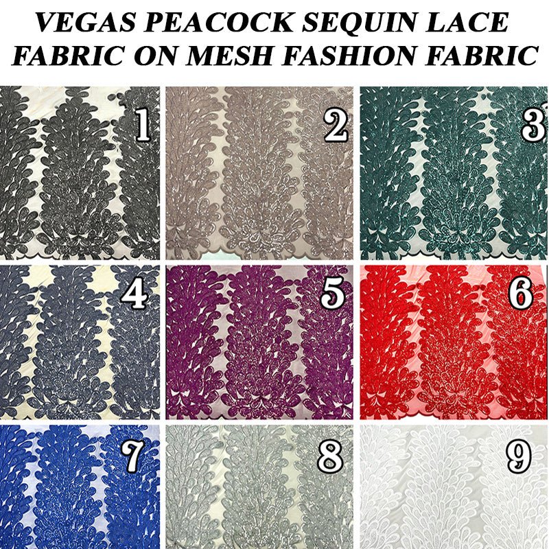 Vegas Peacock Sequin Lace Fabric on Mesh Fashion Fabric Black