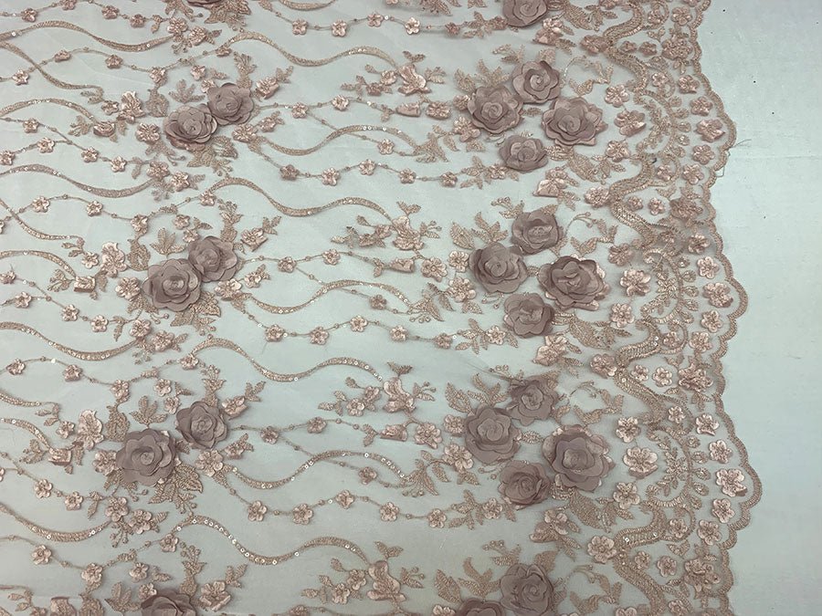 Veil Gowns Handmade 3D Flowers Mesh Floral Lace Fabric By The YardICEFABRICICE FABRICSDusty RoseVeil Gowns Handmade 3D Flowers Mesh Floral Lace Fabric By The Yard ICEFABRIC