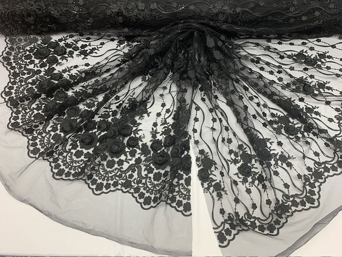 Veil Gowns Handmade 3D Flowers Mesh Floral Lace Fabric By The YardICEFABRICICE FABRICSBlackVeil Gowns Handmade 3D Flowers Mesh Floral Lace Fabric By The Yard ICEFABRIC