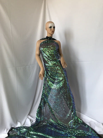 Wedding Top green Sequins mesh lace dress fabric Fashion Prom dress by