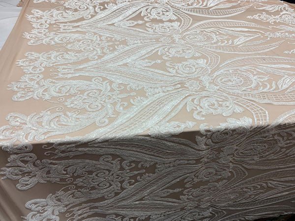 White On A Nude Mesh Elegant Bridal Fabric_ Lace FabricICEFABRICICE FABRICSWhite On A Nude MeshPer YardWhite On A Nude Mesh Elegant Bridal Fabric_ Lace Fabric ICEFABRIC