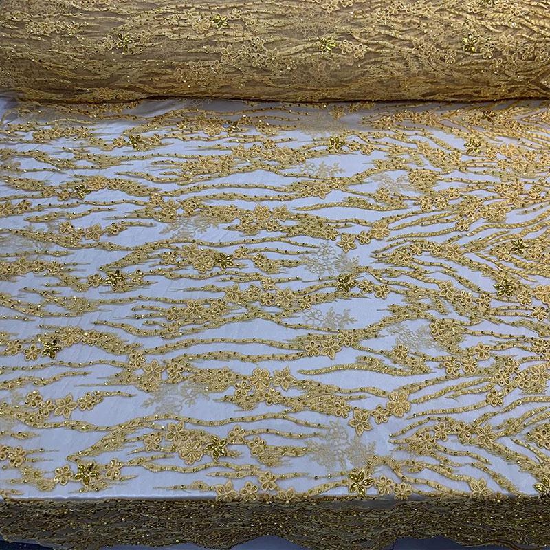 Yellow Eden Floral Embroidered Handmade Beaded FabricICEFABRICICE FABRICSYellowBy The YardYellow Eden Floral Embroidered Handmade Beaded Fabric ICEFABRIC